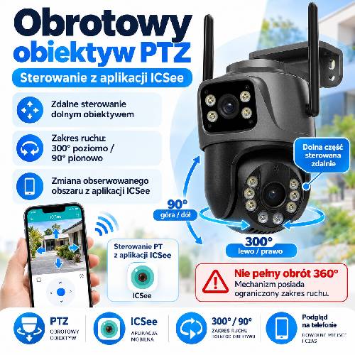 Obrotowa kamera IP Ozikam IC-6X zakres ruchu