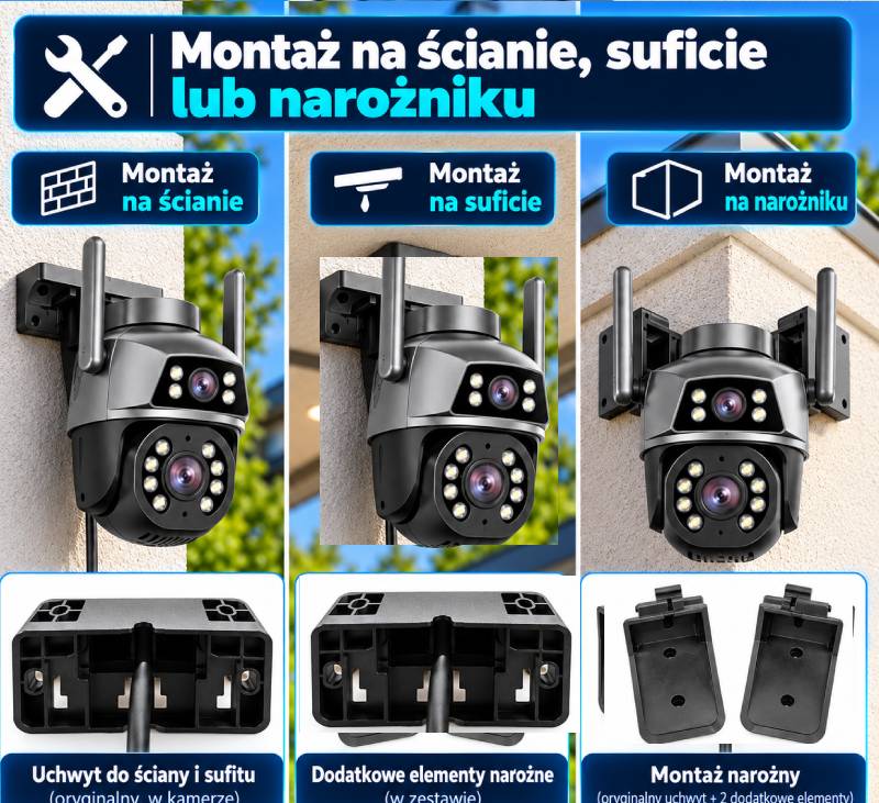 Kamera Ozikam C10-2x montaż ściana sufit róg budynku