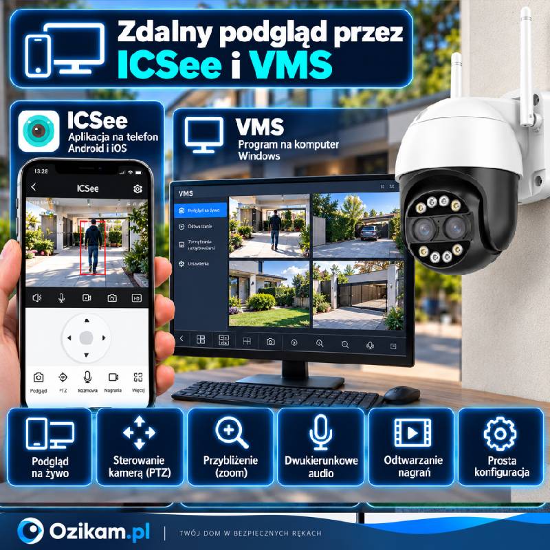 Ozikam IC-2OB4 aplikacja ICSee VMS zdalny podgląd