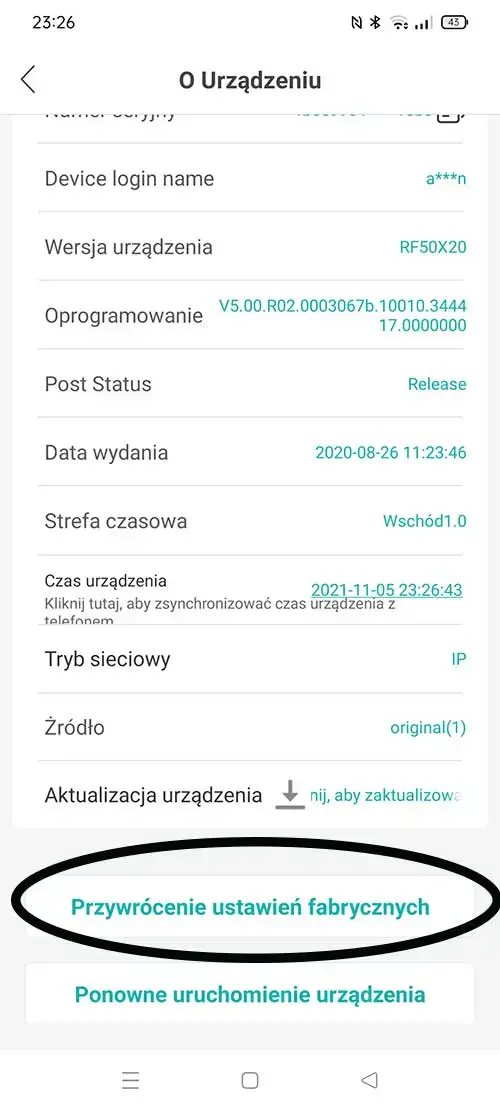 ustwienie fabryczne na aplikacji icsee