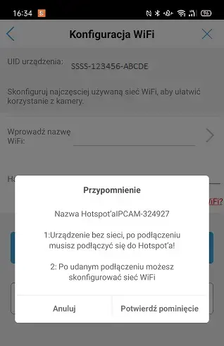 Kamera w trybie hotspota