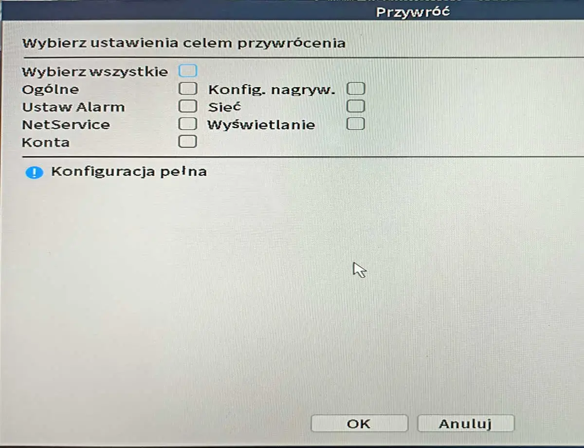 Ustawienia domyślne nvr