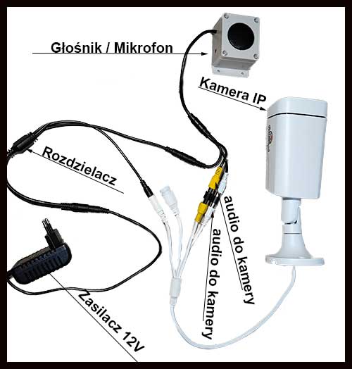 Schemat podłączenia głośnika i mikrofonu do kamery IP