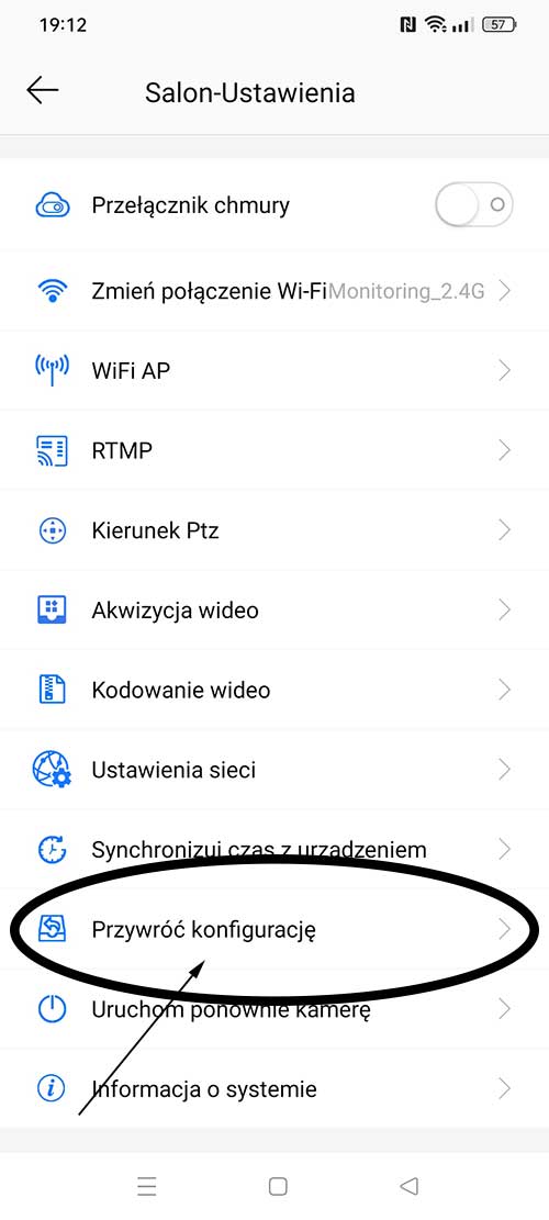 Ustawienia fabryczne na aplikacji ac18pro