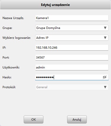 Dodanie kamery po p2p