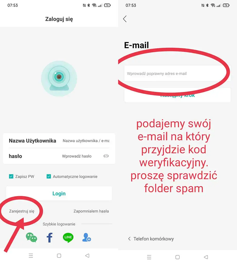 Rejestracja konta w aplikacji icsee