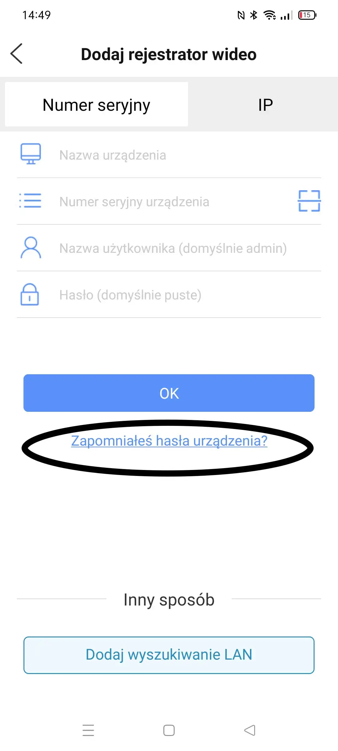 Odzyskanie hasla nvr przez aplikację