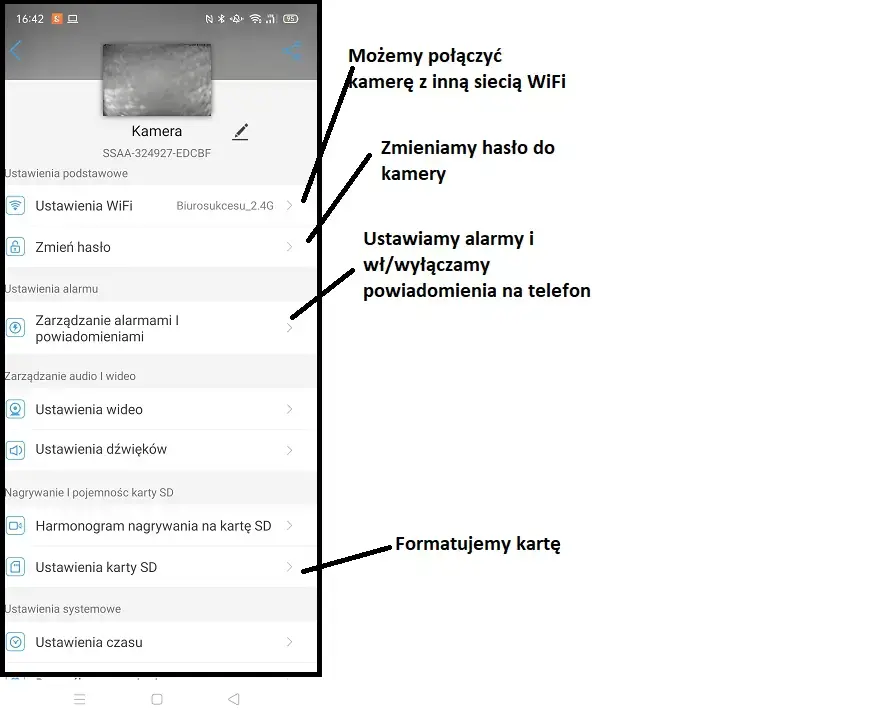 Menu w kamerze ip