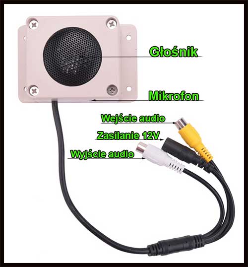 Głośnik z mikrofonem do kamer IP CCTV zewnętrzne audio 12V