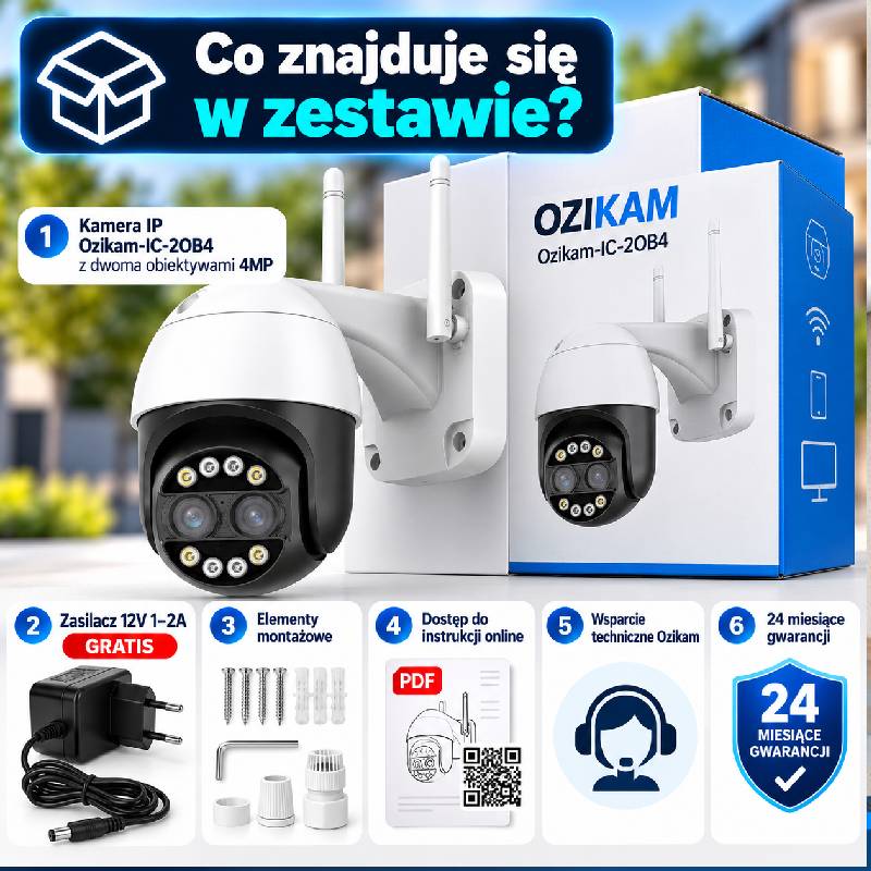 Zawartość zestawu kamera Ozikam IC-2OB4