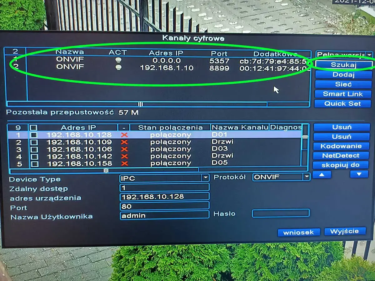 Dodanie kamer do rejestratora ip