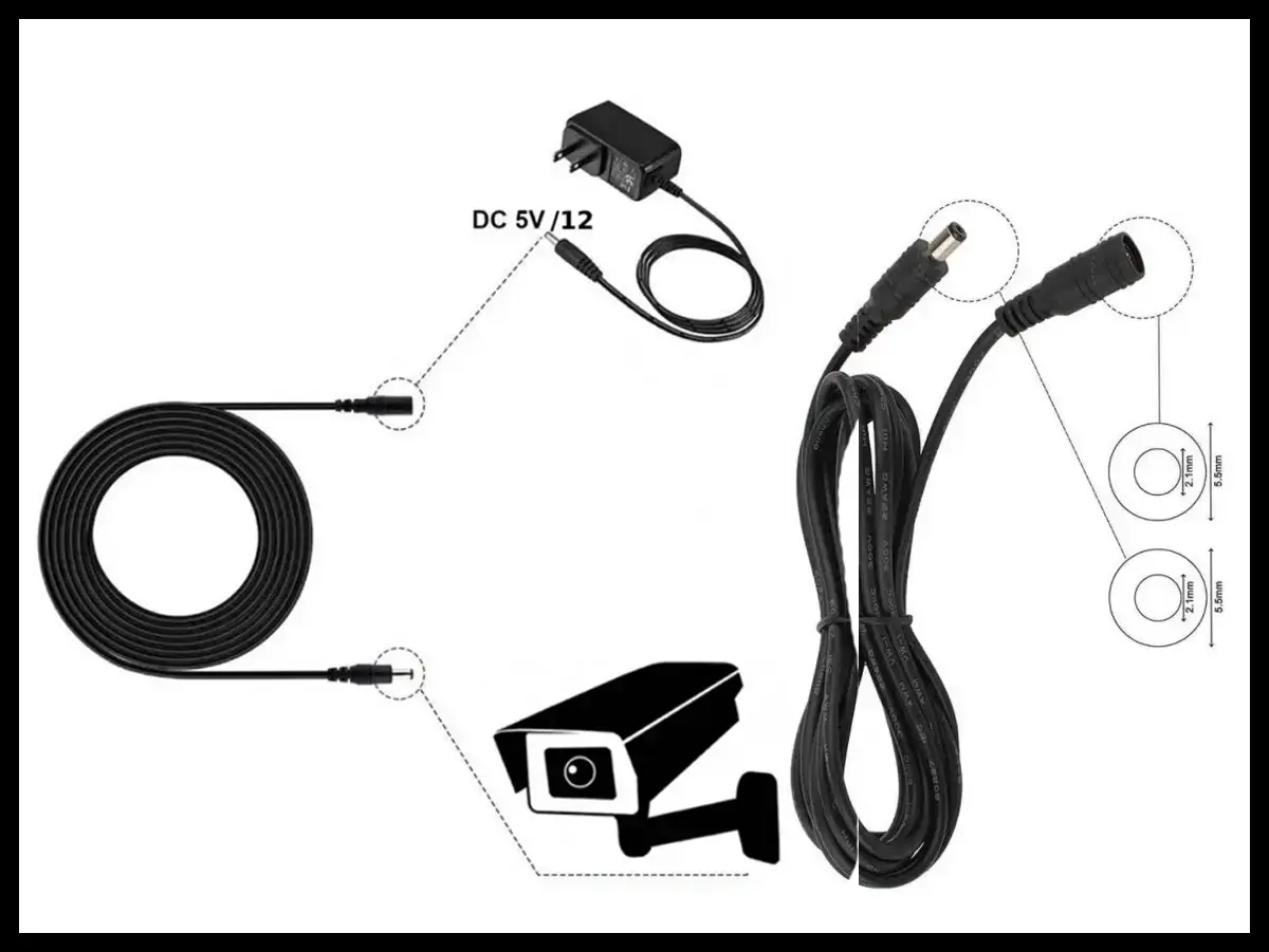 Przewód przedłużający zasilanie DC 12V 5.5x2.1 mm do kamer IP