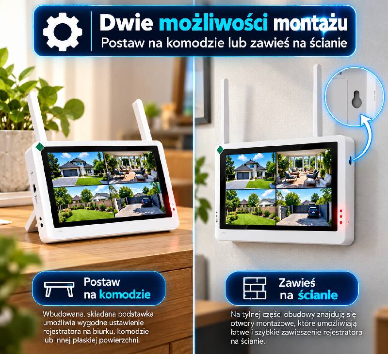Rejestrator NVR na komodzie lub montaż na ścianie