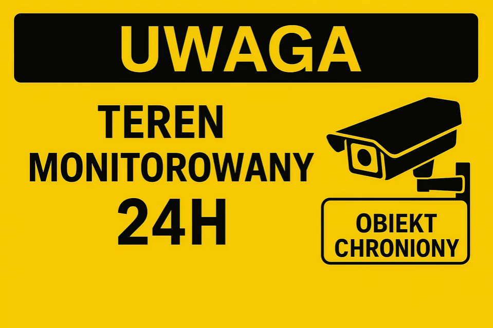 Tabliczka aluminiowa Uwaga Teren monitorowany 24H Obiekt chroniony 20x30 cm