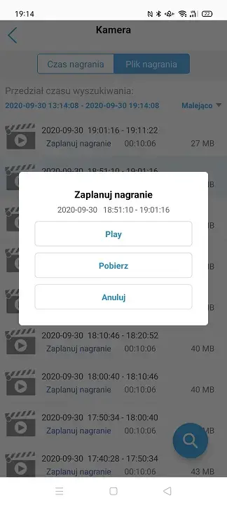 Pobieranie pliku z kamery