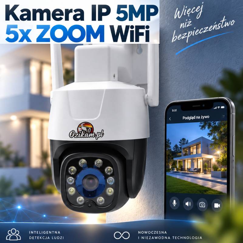 Kamera IP CamHi 5MP z zoomem 5x, obrotowa, z sensorem Sony