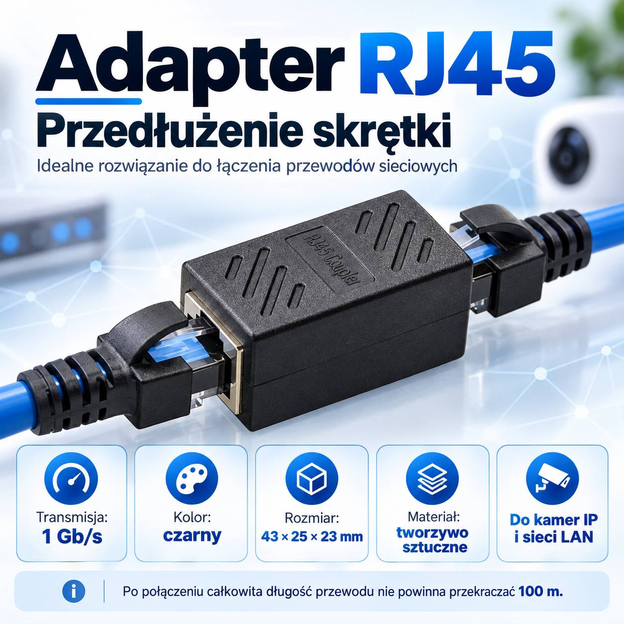 Adapter RJ45 do przedłużenia skrętki i kabla LAN