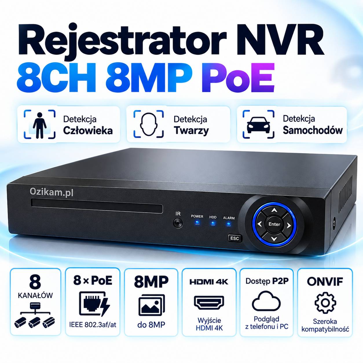 Rejestrator poe 4k do kamer ip xmeye oraz icsee