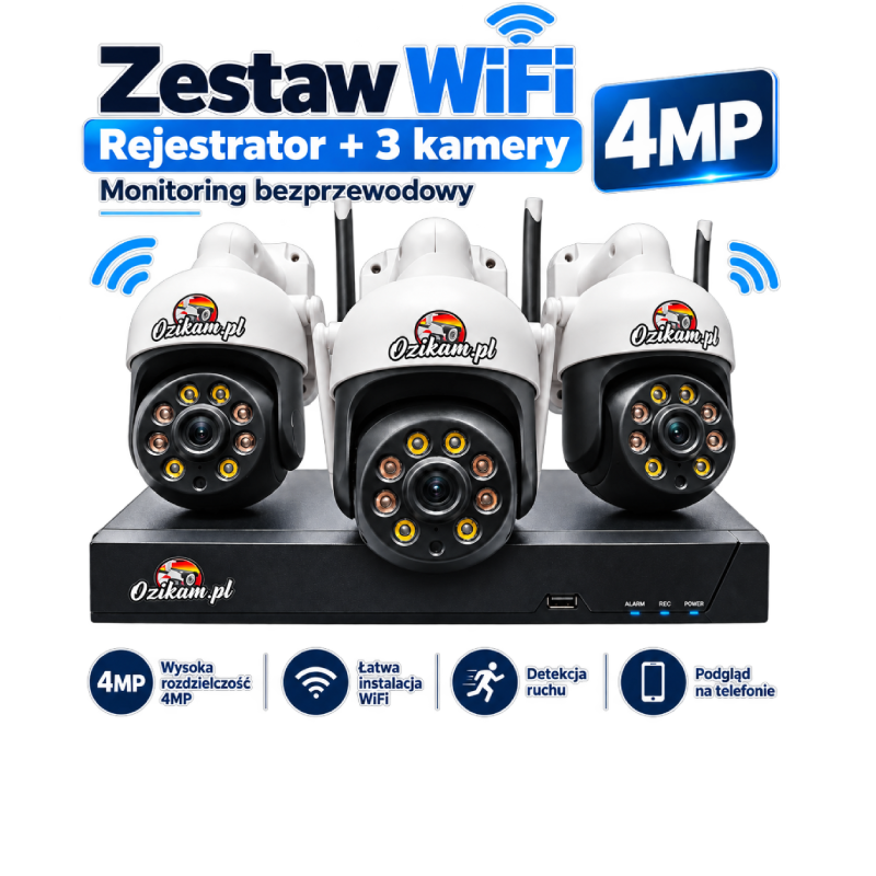Zestaw do Monitoringu - Rejestrator IP WiFi + Kamery IP WiFi 4MP – zdjęcie produktu