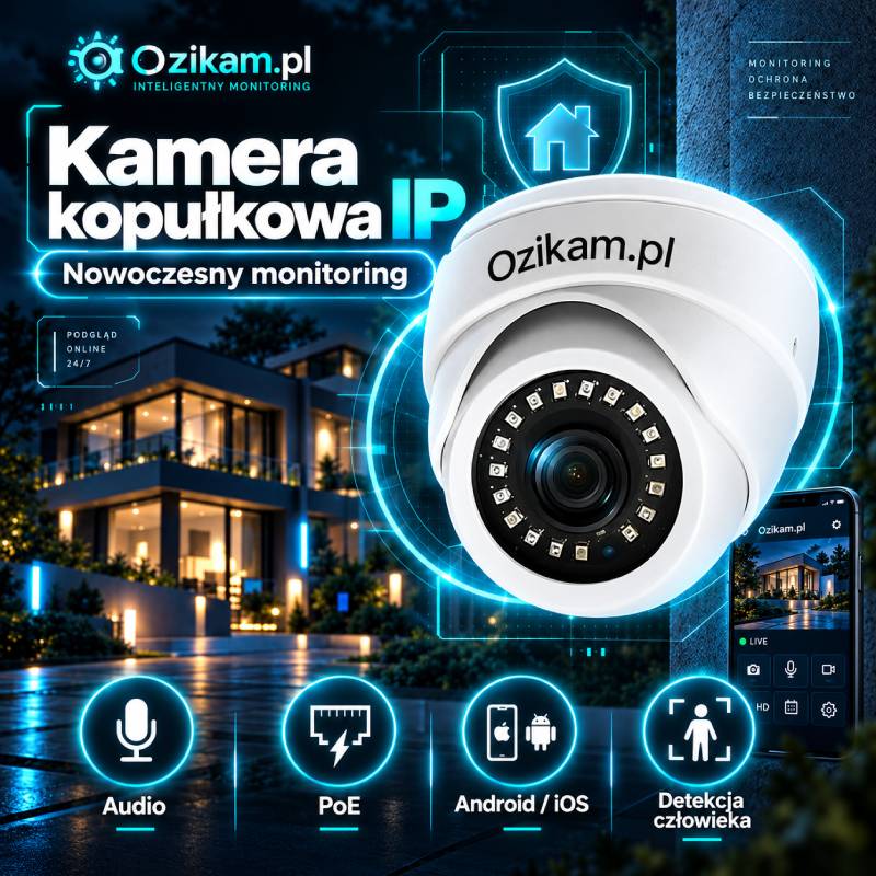 Kamera IP PoE Detekcja ludzi twarzy samochodow -kopulkowa